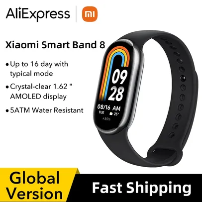 (Taxa Inclusa) Xiaomi Smart Band 8, Pulseiras Smartband, Display AMOLED de 1.62 Versão Global  