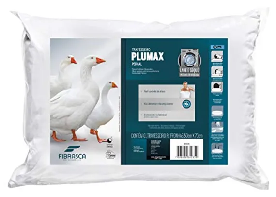 Travesseiro Toque de Pluma - Plumax Percal - Integralmente lavável em máquina - P/ fronhas 50x70 cm - Fibrasca, Branco