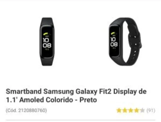 Smartband Samsung Galaxy Fit2 Display de 1.1' Amoled Colorido - Preto - R$170