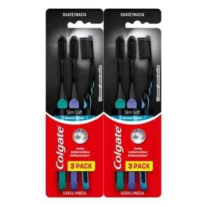 3 kits (18 escovas) Escova de Dente Colgate Slim Soft Black 6 unid, Modelo: 61031393, Cor: Preto