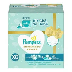 Kit Fralda Pampers Premium Care XG 26 Unidades + Lenços Umedecidos Aloe Vera 48 Unidades