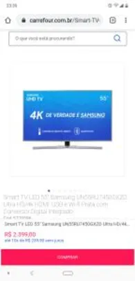 Smart TV LED 55" Samsung UN55RU7450GXZD Ultra HD/4k HDMI, USB e Wi-fi Prata com Conversor Digital Integrado