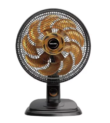 Ventilador De Mesa Mallory Egeo 40Cm Preto e Dourado 15 pás - 127V