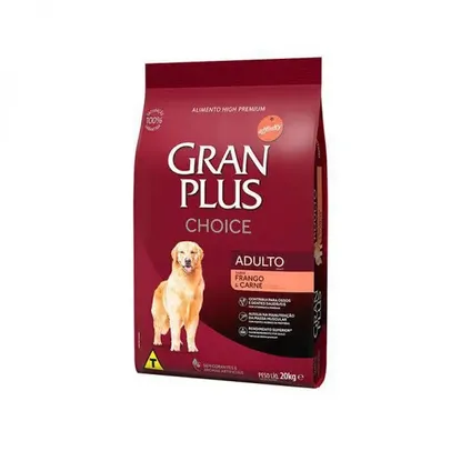 Ração Para Cães Adultos Gran Plus Choice Frango E Carne 20Kg