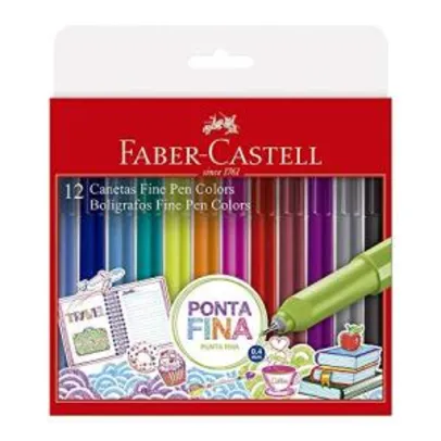 Caneta Ponta Fina, Faber-Castell, Fine Pen Colors, FPB/ES1ZF, 12 Cores | R$30