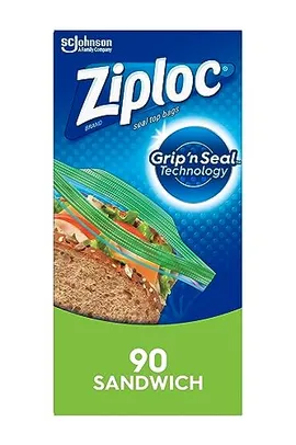 90 Ziplocs (R$0.3 cada) Sacos para sanduíches e lanches, sacos de armazenamento para frescor