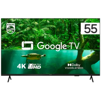 Smart TV 55 Polegadas UHD 4K Philips, Google TV, HDR10+, Dolby Vision, Dolby Atmos, Bluetooth 5.0 e Chromecast Integrado