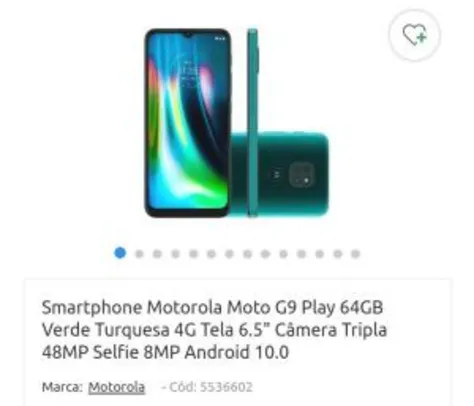 Smartphone Motorola Moto G9 Play 64GB | R$1069