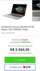 Notebook Lenovo Ultrafino ideapad S145 Ryzen 7 8GB 512GB SSD W10 15.6" Full HD | R$3969