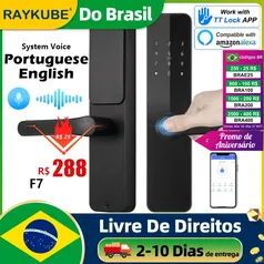 [No Brasil] Fechadura Eletrônica Inteligente Raykube F7 - Desbloqueio por Impressão Digital, Cartão, Senha, App e Chave - Compatível com Alexa