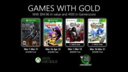 [XBOX LIVE] JOGOS GAME WITH GOLD de Março 2020