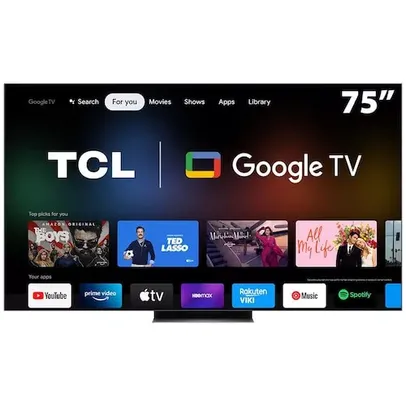 Smart TV QLED 75 4K TCL 75C835 Google TV, 144 Hz-VRR, Dolby Vision IQ +Atmos, Audio Onkyo