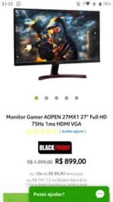 Monitor Gamer AOPEN 27" Full HD 75Hz 1ms HDMI VGA