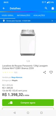 Máquina de lavar roupa Panasonic 12kg, 220v