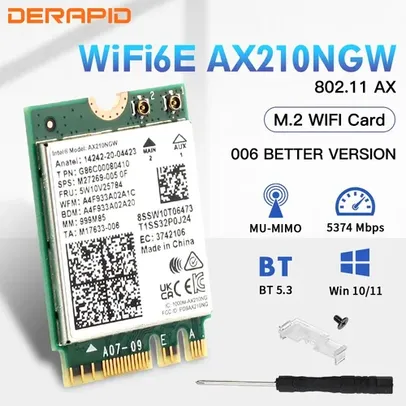 [TAXAS INCLUSAS] Adaptador sem fio WiFi 6E, AX210NGW NGFF, Bluetooth 5.3, WiFi6