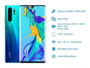 Smartphone Huawei P30 Pro 256GB Preto 4G 8GB RAM - Tela 6,47” Câm. Quadrupla + Câm. Selfie 32MP