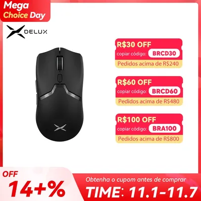 Delux-M800 PRO PAW3395 Mouse para jogos sem fio, Bluetooth, Conexão Tri-Mode, 26000DPI, Switches Huano Pink, Macro Mice para PC Gamer