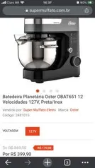 Batedeira Planetária Oster OBAT651 12 Velocidades 127V, Preta/Inox - R$400