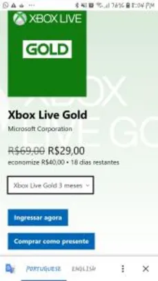 (Microsoft) xbox live gold (3 meses)