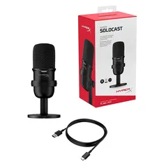 Microfone HyperX Solocast, USB, Pedestal Ajustável, Compatível PS4, PS5, Mac e PC  - HMIS1X-XX-BK/G