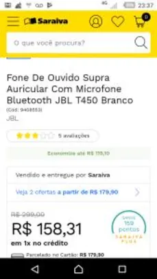 Fone de ouvido Bluetooth com microfone JBL T450 - R$158