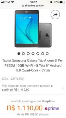 Tablet Samsung Galaxy Tab A com S Pen P355M 16GB Wi-Fi 4G Tela 8" Android 5.0 Quad-Core - Cinza - R$999