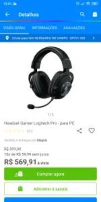 Headset Gamer Logitech Pro - R$570
