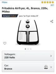 Air fryer Midea 4 litros 220v - [R$350]