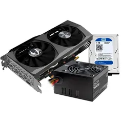 Kit Placa de Vídeo Zotac NVIDIA GeForce RTX 3060Ti Twin Edge LHR + Fonte EVGA 700W, 80 Plus White + HD WD Blue, 1TB, 3.5´, SATA