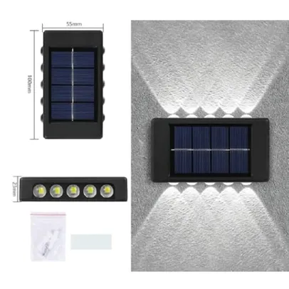 2x Arandela Solar 2 Focos Parede Slim 10 Fachos Led Externa BRANCO FRIO