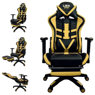 [APP] Cadeira Gamer Pro Liba Amarela e Preta - 0110 Com Apoio Retrátil | R$1196