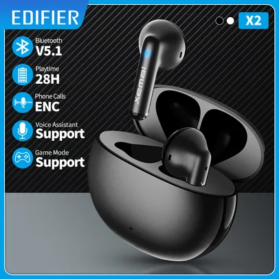 Fone de ouvido EDIFIER X2 TWS Earbuds Wireless Earphones Bluetooth 5.1 voice assistant 13mm driver touch control up to 28hrs playtime Game