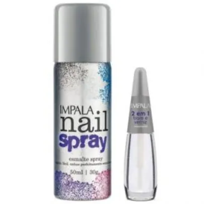 Kit Impala Nail Spray Esmalte Cinza 50ml + Base 2em1- Inovador Esmalte Spray