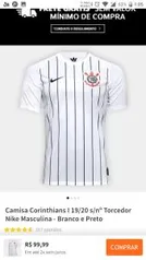 Camisa Corinthians I 19/20 s/nº Torcedor Nike Masculina - Branco e Preto