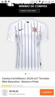Camisa Corinthians I 19/20 s/nº Torcedor Nike Masculina - Branco e Preto