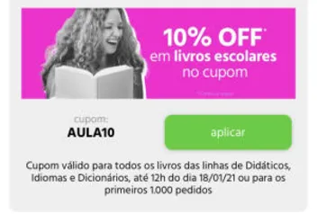 10% de desconto em livros didáticos