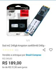 Ssd m.2 240gb kingston sa400m8/240g