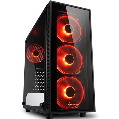 (APP) Gabinete Sharkoon TG4 Red sem Fonte, Mid Tower, USB 3.0, 4 Fans, Preto com Lateral em Vidro