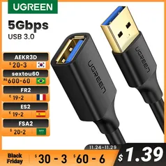 2x Cabo extenso UGREEN 3.0 com 1 metro cada