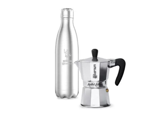 Kit Allegra Cafeteira Moka 3 Xícaras 150ml e Squeeze Inox 500ml - Bialetti