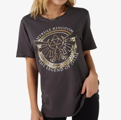 Camiseta Feminina Legend of Zelda Cinza Chumbo