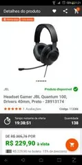 Headset Gamer JBL Quantum 100, Drivers 40mm, Preto R$230