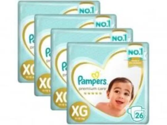 Kit Fraldas Pampers Premium Care Tam XG 26 Unidades Cada 4 Pacotes R$ 100