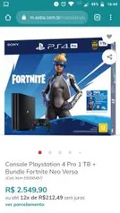 Console Playstation 4 Pro 1 TB + Bundle Fortnite Neo Versa - R$2550