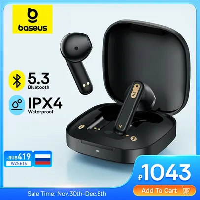 Fone de Ouvido Sem Fio BASEUS E16 Bluetooth 5.3, IPX4 a Prova D'água e 30 Horas de Bateria