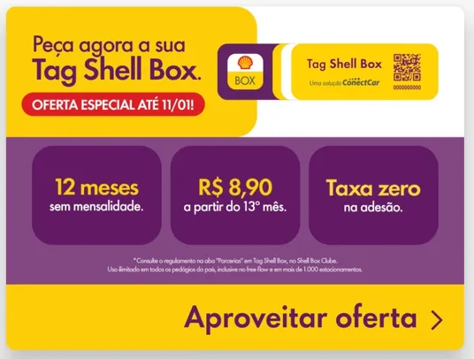 Tag Shell Box & ConectCar |12 meses livre de mensalidade