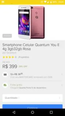 Smartphone Celular Quantum You E 4g 3gb32gb Rosa por R$ 399