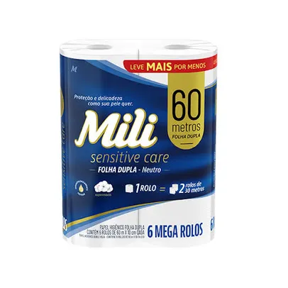 Mili Papel Higiênico Sensitive Care 60m Folha Dupla - 6 rolos