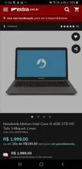 Notebook Motion Intel Core i5 4GB 1TB HD Tela 14 Linux