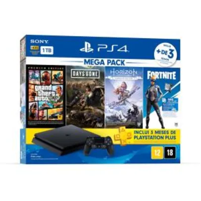 Console Playstation 4 Slim 1TB Bundle 6 + Horizon Zero Dawn Complete + Days Gone + Grand Theft Auto V + Voucher Fortnite